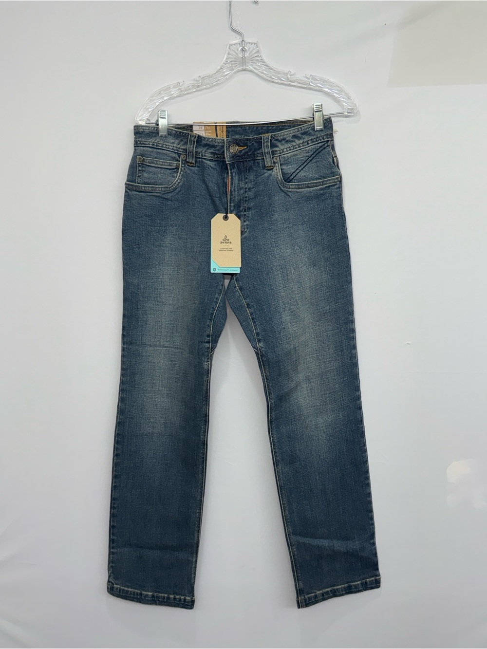 New Prana Axiom Straight Leg Jean Antique Stone Wash Mens 28x32 Organic Cotton